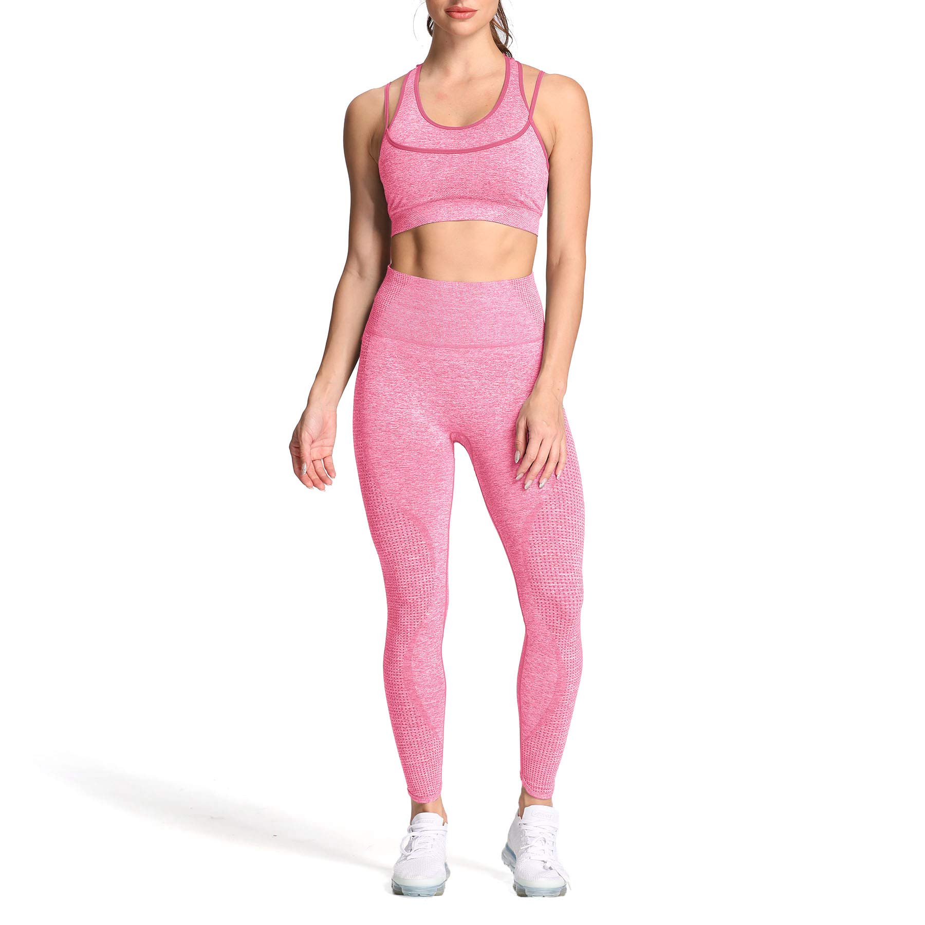 Aoxjox Women's Seamless 2-Piece Yoga Outfit - High Waist Workout Leggings & Long Sleeve Crop Top Set for Gym, Pilates & Home Fitness | Moisture-Wicking & Comfortable Activewear