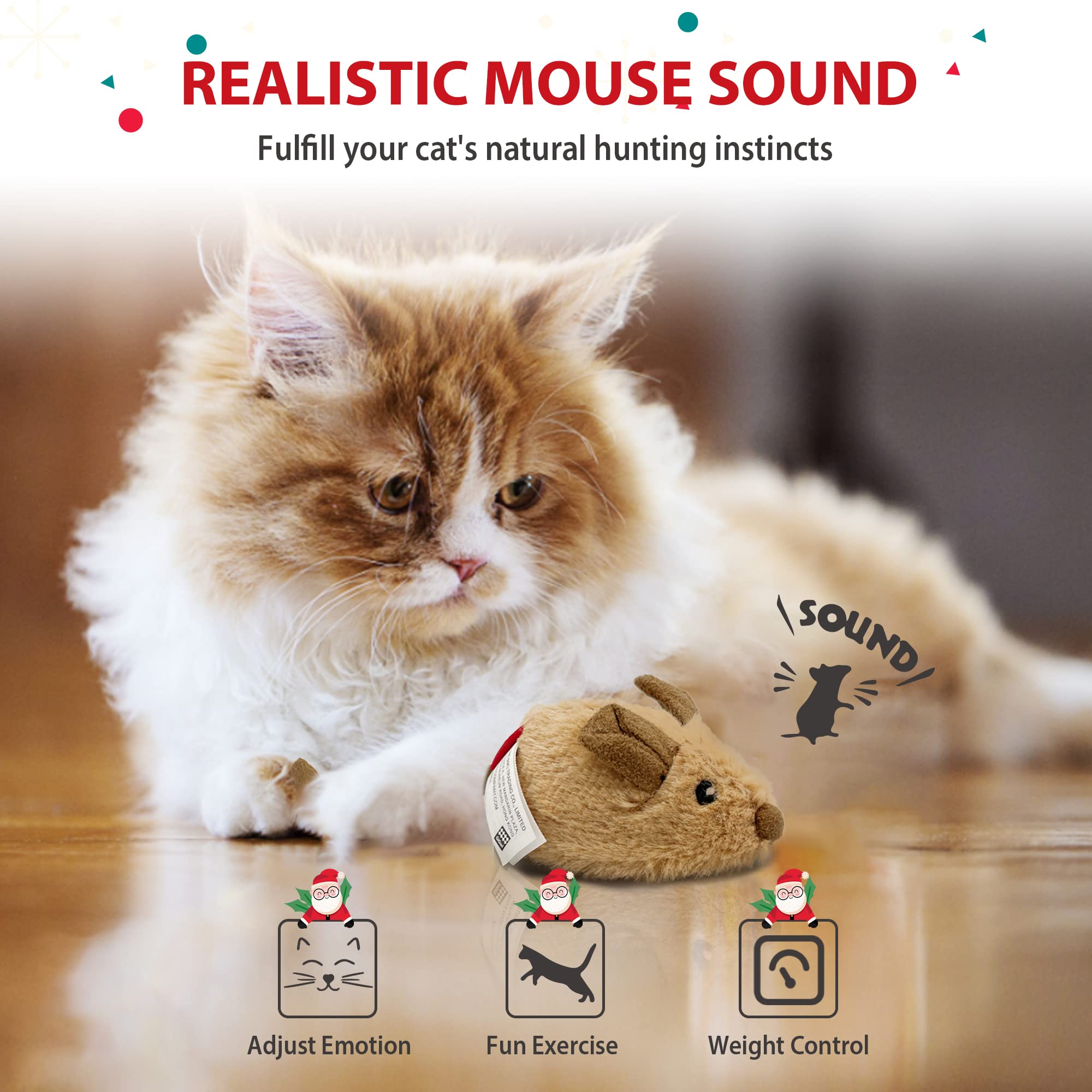 Gigwi Interactive Electronic Cat Toy Mouse with Moving Automatic Motion & Furry Tail - Squeaky Kitten Toy for Indoor/Outdoor Play & Exercise - Perfect for Playtime, Training & Stimulation (Brown-Ear)