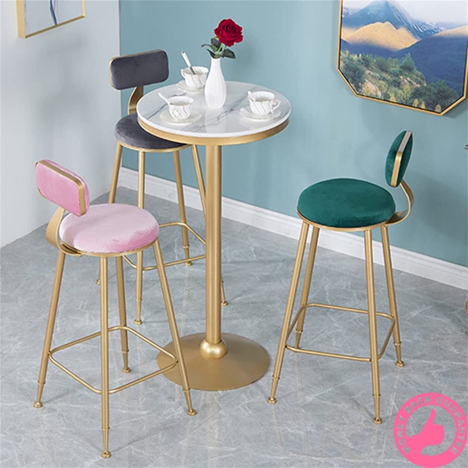 Golden Marble Top Bar Table - Modern Round Cocktail Table with Sturdy Metal Base, Easy Assembly High Bar Counter for Living Room, Kitchen Island or Home Bar Decor