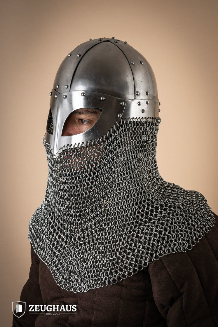 Viking Helmet with Aventail - 1.6mm Polished Steel Medieval Armor for LARP, Cosplay, and Historical Reenactment