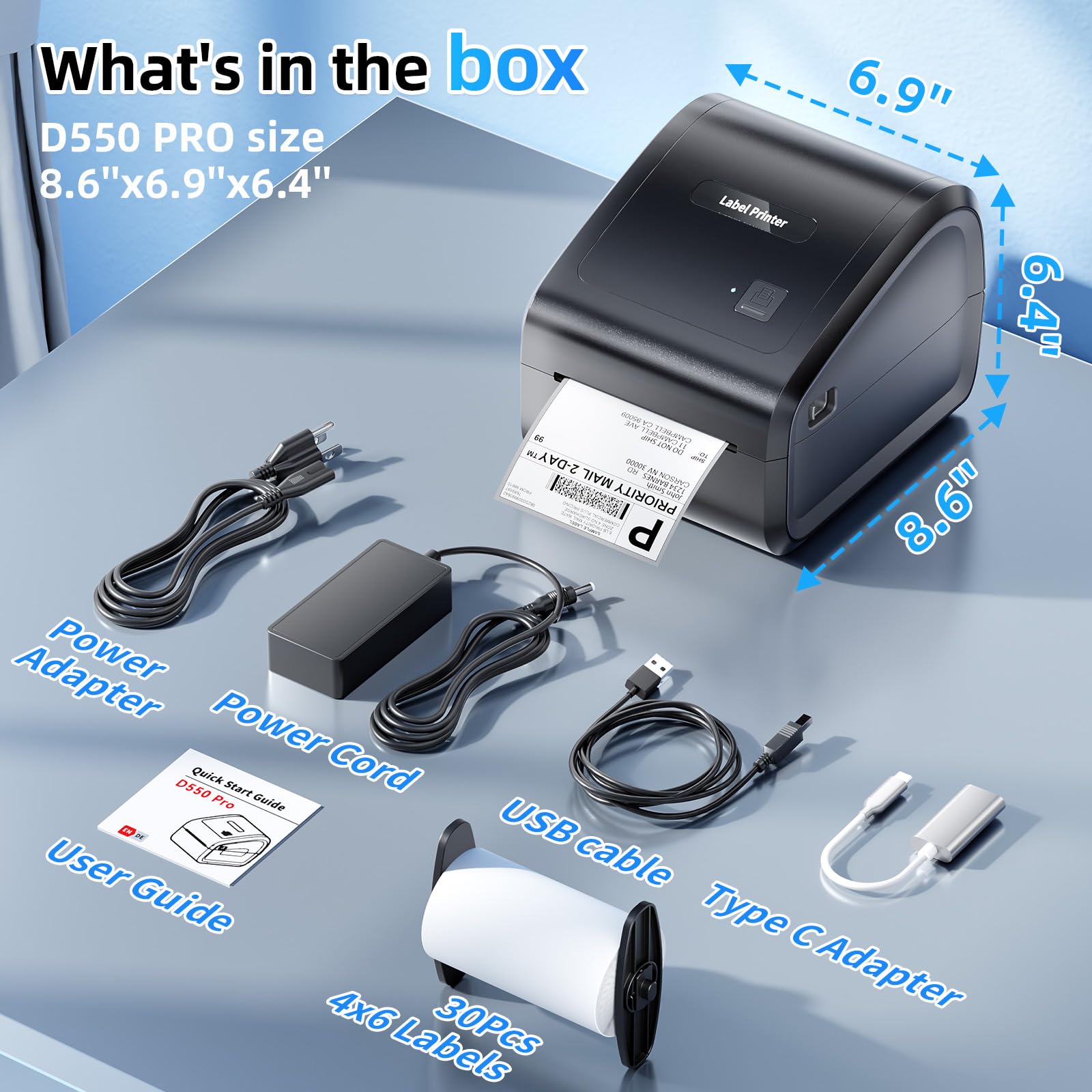 D550 Pro Wireless Bluetooth & Ethernet Thermal Label Printer 4x6 - Shipping Label Printer for Small Business, Office & Home Use - Compatible with Bluetooth, Ethernet & USB - Perfect for E-commerce, Amazon FBA & Logistics Label Printing