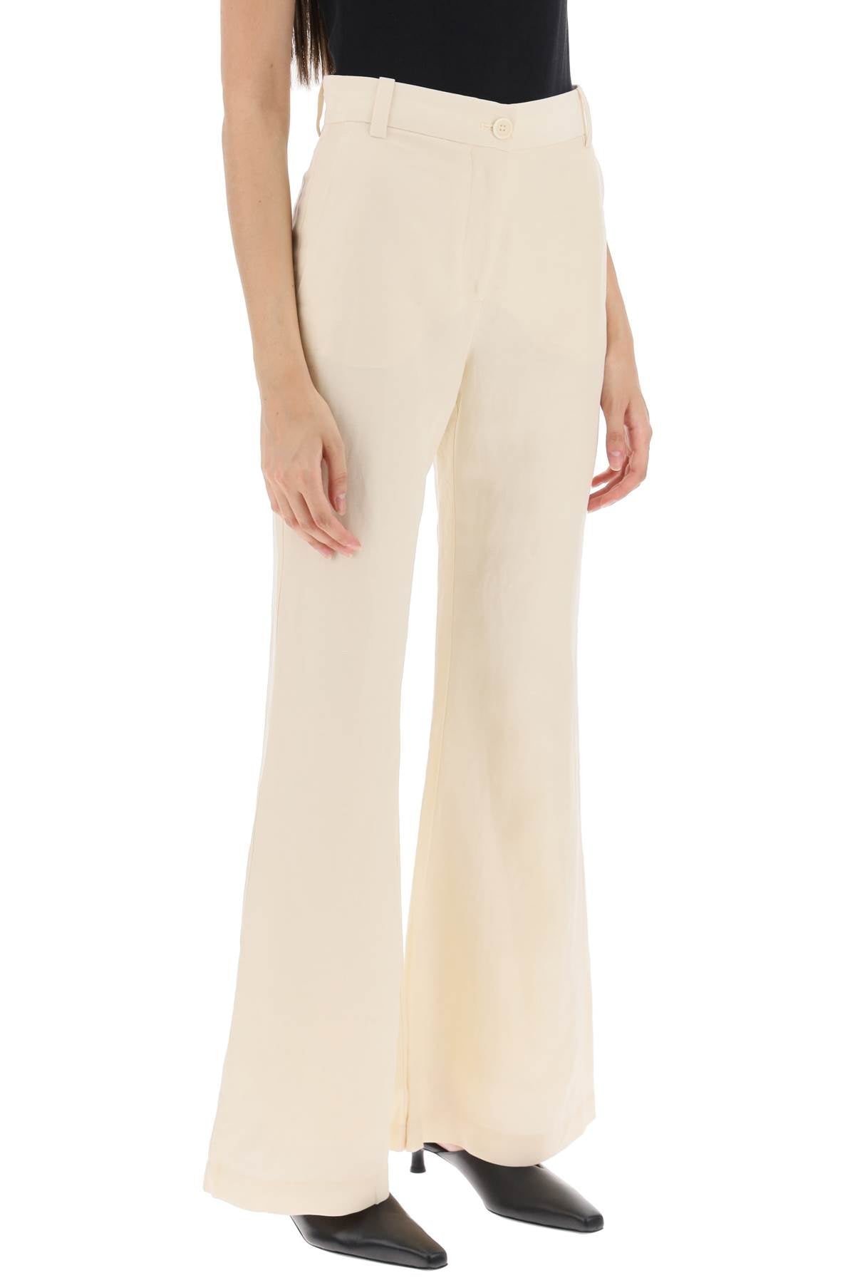 By Malene Birger Carass Linen Blend Pants - Women's High Waisted Wide Leg Trousers for Summer & Casual Wear