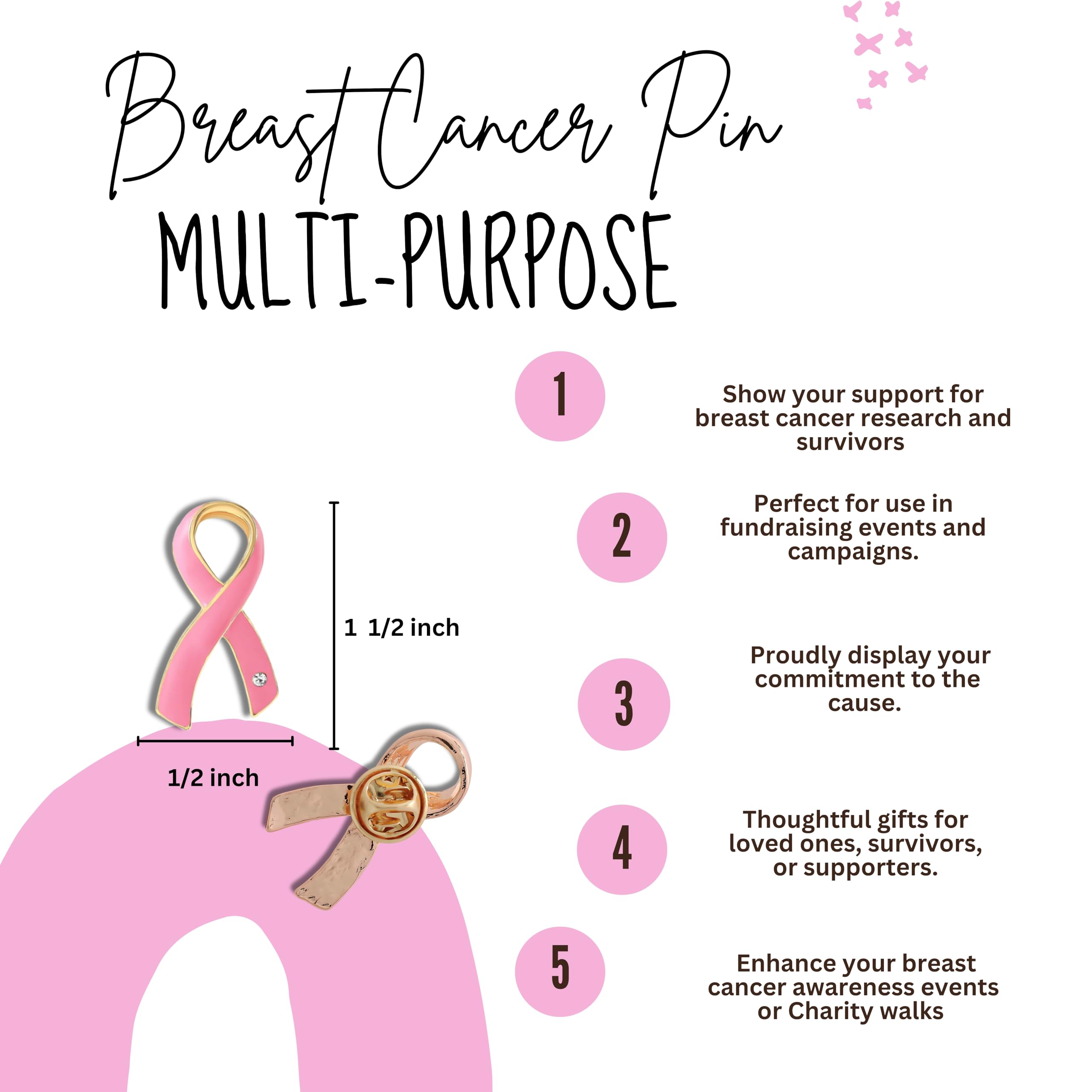 2 Pack Large Pink Ribbon Pins with Crystal – Breast Cancer Awareness Pins for Fundraising Events, Support Groups, Promotions & Gifts – Perfect for Charity Walks, Survivor Celebrations & Awareness Campaigns