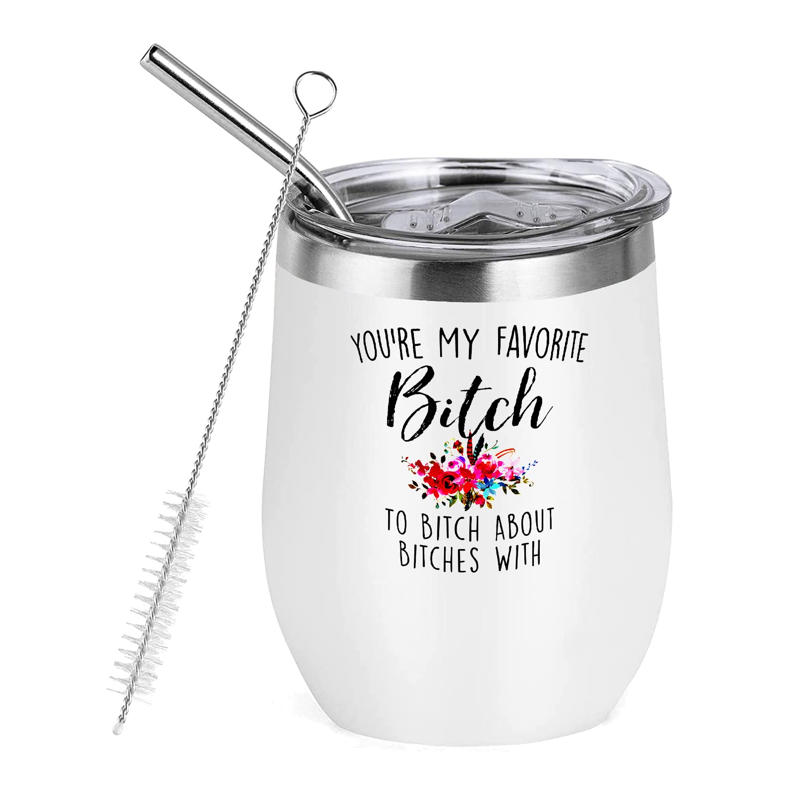 Waldeal 12 oz Double Wall Vacuum Insulated Stainless Steel Wine Tumbler with Lid & Straw - Insulated Travel Cup for Coffee, Wine & Cold Drinks - Perfect Gift for Best Friend, Sister & Bestie - Great for Parties, Office & Outdoor Adventures