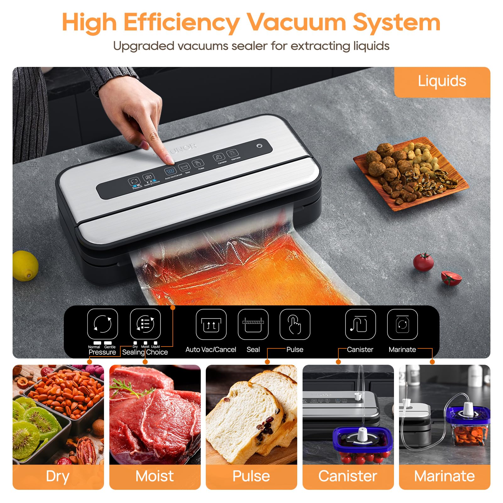 **Powerful 90Kpa Liquid Vacuum Sealer Machine for Food – Double Heat Seal, Built-in Cutter & Bag Storage, Removable Drip Tray | Ideal for Liquid, Dry & Moist Foods | Includes 2 Vacuum Bag Rolls | Perfect for Meal Prep, Sous Vide & Food Preservation**