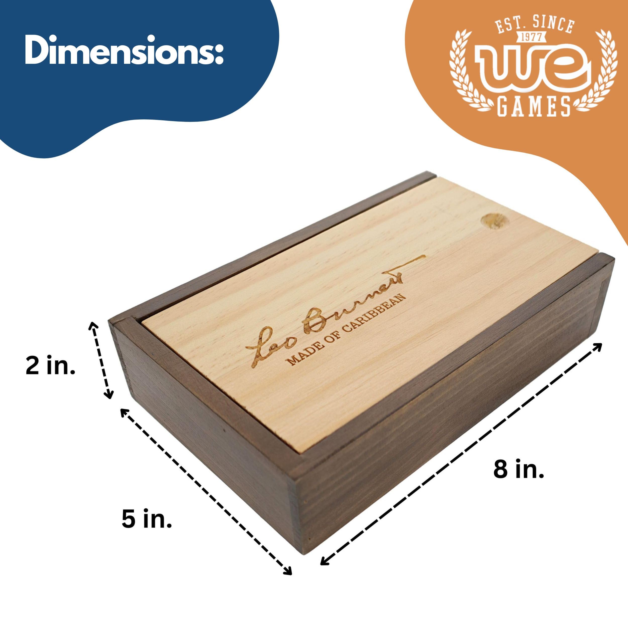 WE Games Custom Engraved Double 6 Black Dominoes Set in Wooden Case - Classic 28-Piece Domino Set for Family Game Night, Parties, and Casino-Themed Events