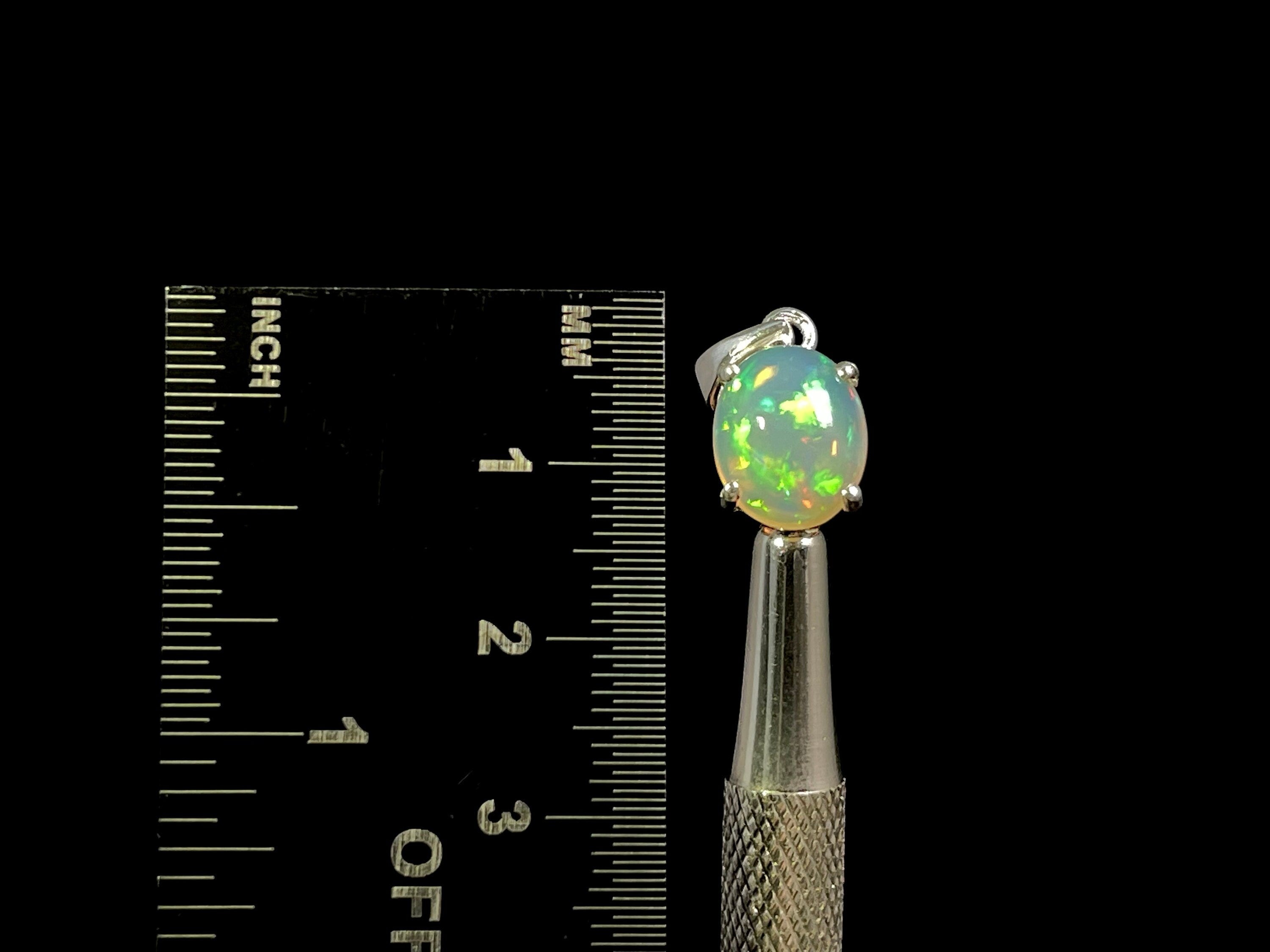 Checkered Sterling Silver OPAL Pendant Necklace with 9x11mm Oval Welo Opal Cabochon - October Birthstone Jewelry for Women, Perfect for Gifts, Weddings & Special Occasions