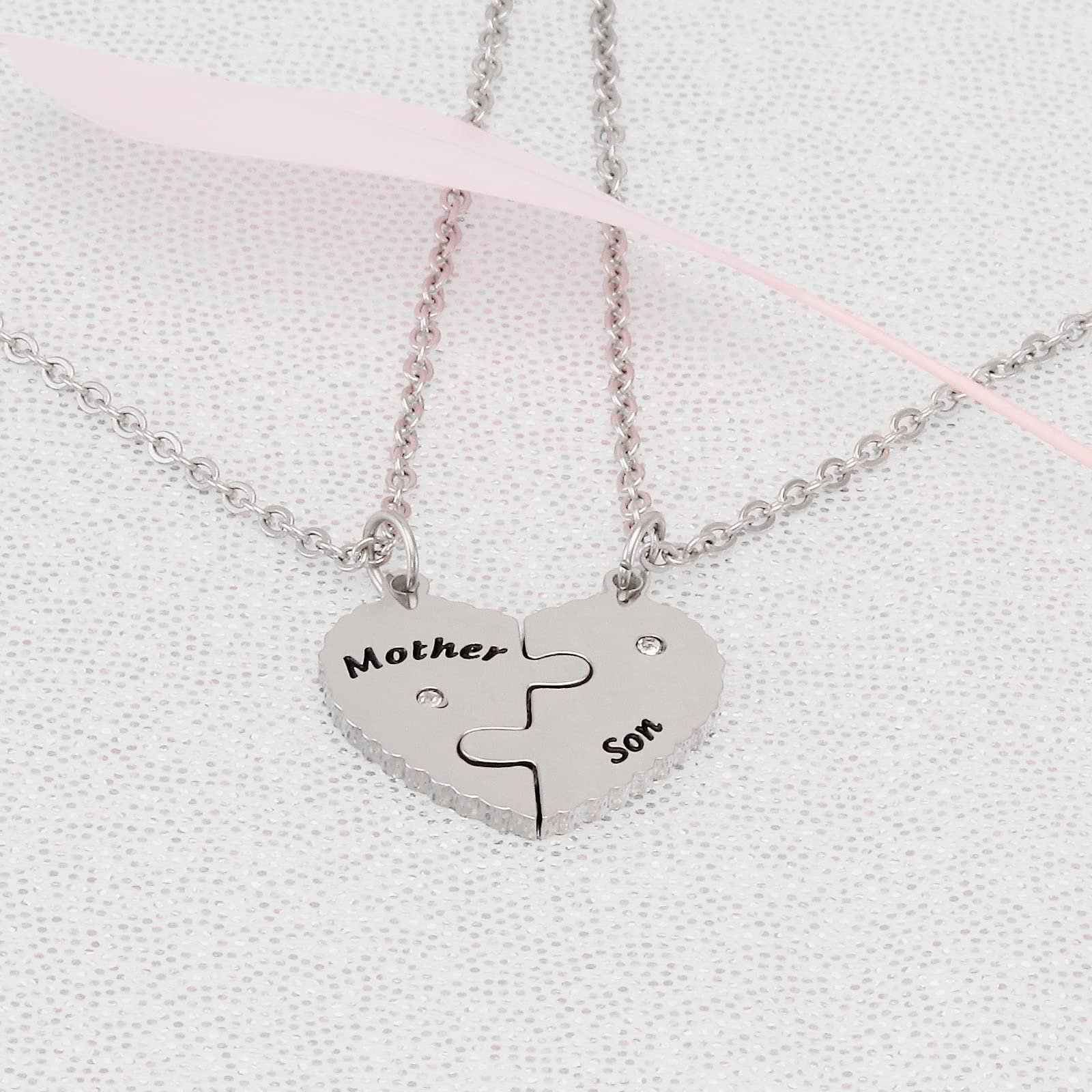 Kivosliviz Mother and Son Heart Necklace Set - Matching Mom & Son Jewelry Gift for Women - Perfect for Birthdays, Mother's Day & Family Bonding Moments