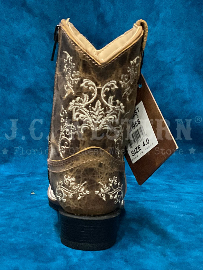 Old West 1958 Kids Embroidered Square Toe Western Boots - Brown Leather Cowboy Boots for Boys & Girls - Perfect for Rodeo, Country Dance & Western Themed Parties