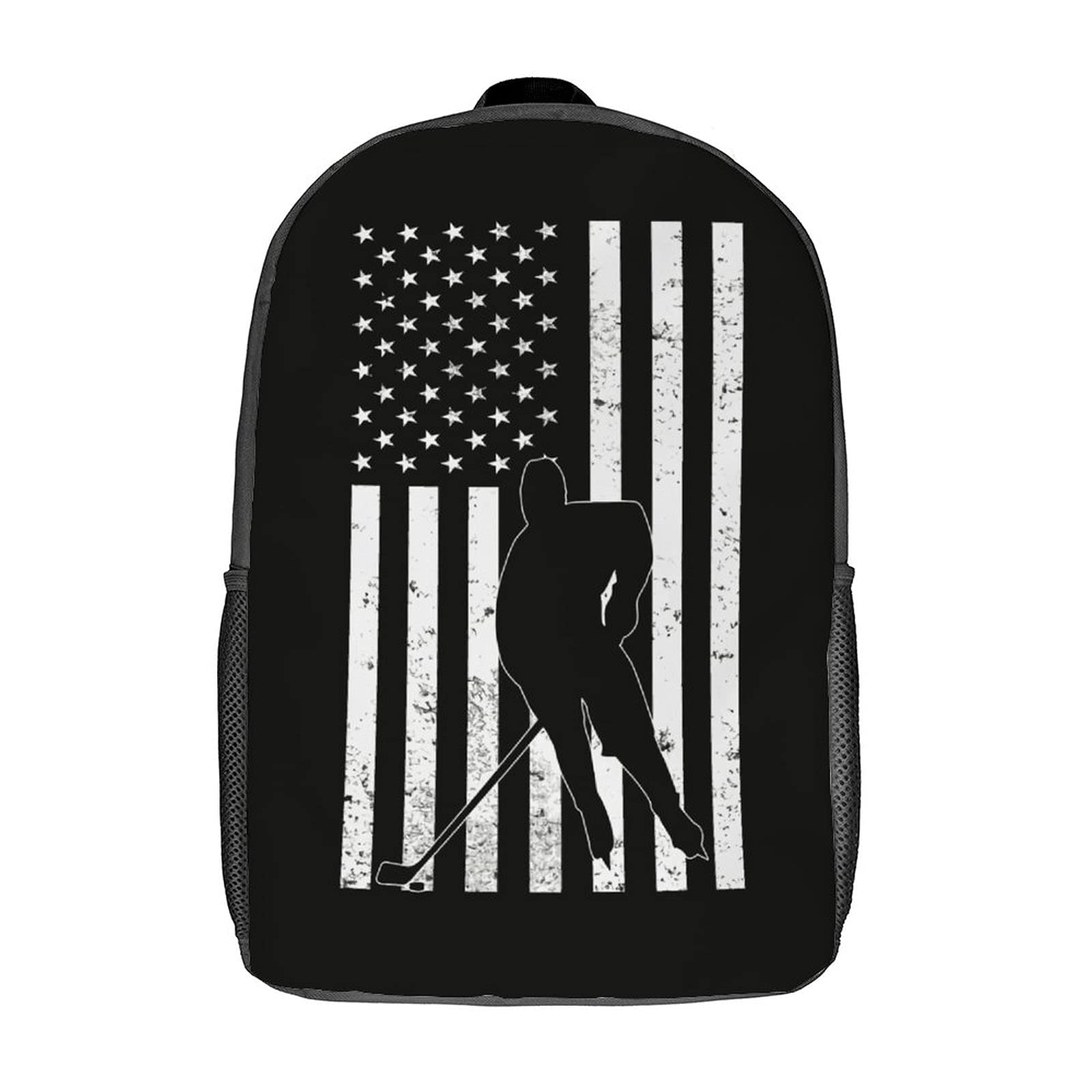 Patriotic Hockey Player Unisex Backpack - 3D Printed Multi-Functional School & Travel Backpack for Adults & Kids - Laptop Daypack for Sports, College, Commuting & Outdoor Adventures