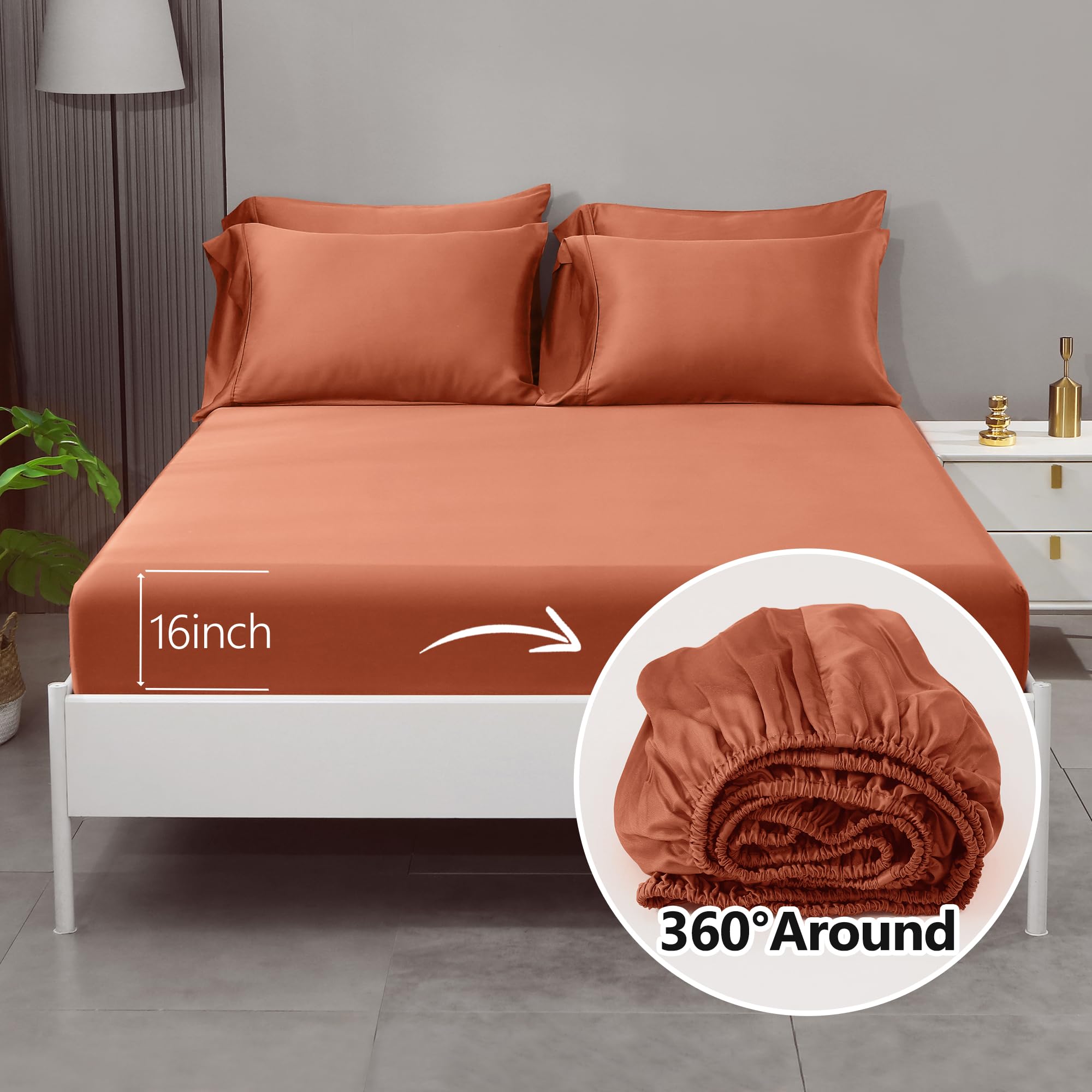 Bamboo Rayon Cooling Bed Sheets Set - 4 Piece Silky Soft, Breathable Full Size Sheets & Pillowcases with Deep Pocket (Fits up to 16
