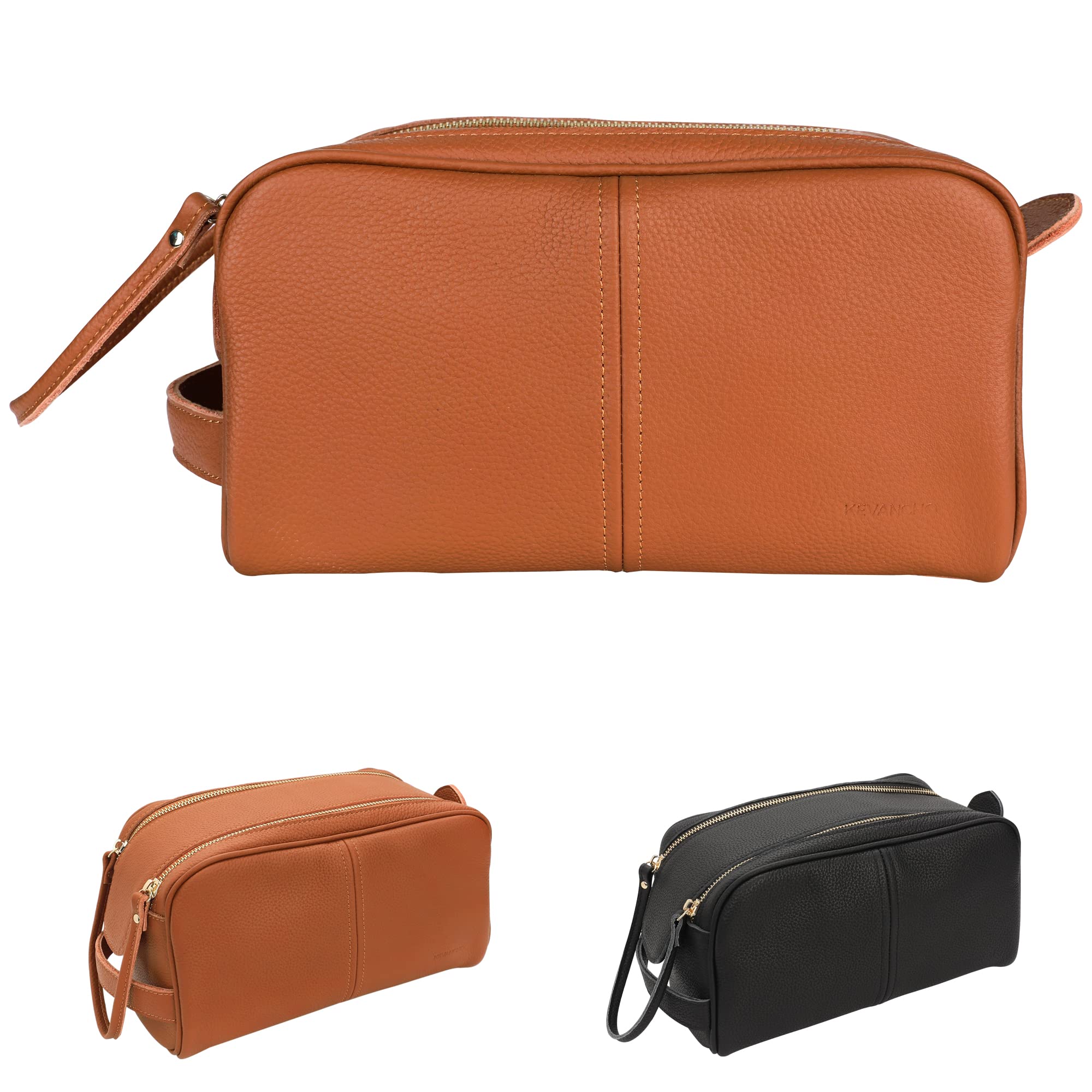 Premium Leather Toiletry Bag for Men - Water-Resistant Hanging Travel Organizer | Compact Dopp Kit for Shaving, Cosmetics & Makeup Accessories | Ideal for Business Trips, Gym & Vacation (Brown)
