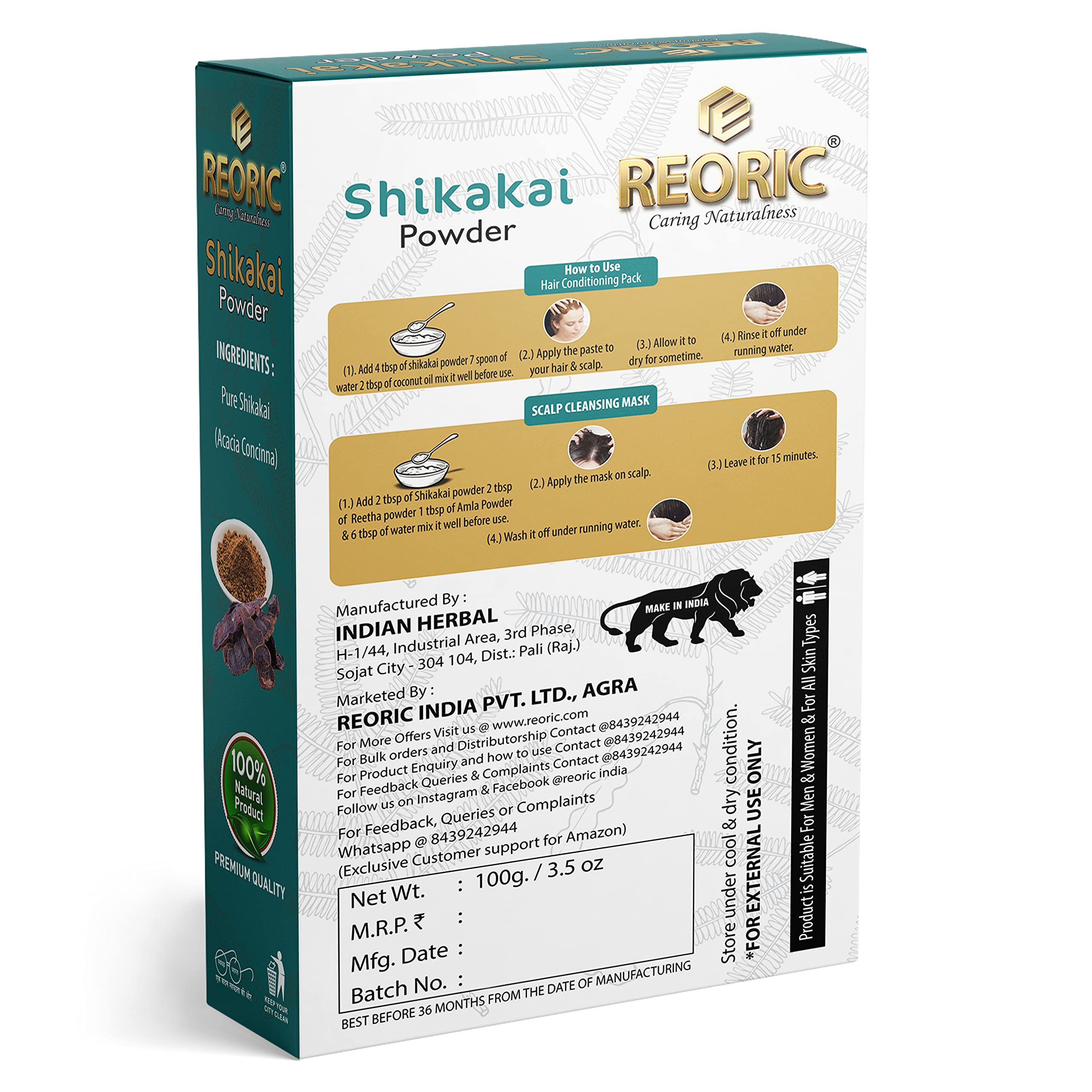 Organic Shikakai Powder for Hair Growth & Scalp Care | 100% Natural Acacia Concinna Hair Treatment | Promotes Stronger, Longer Hair | Ideal for DIY Hair Masks & Ayurvedic Hair Care Routines (100g)