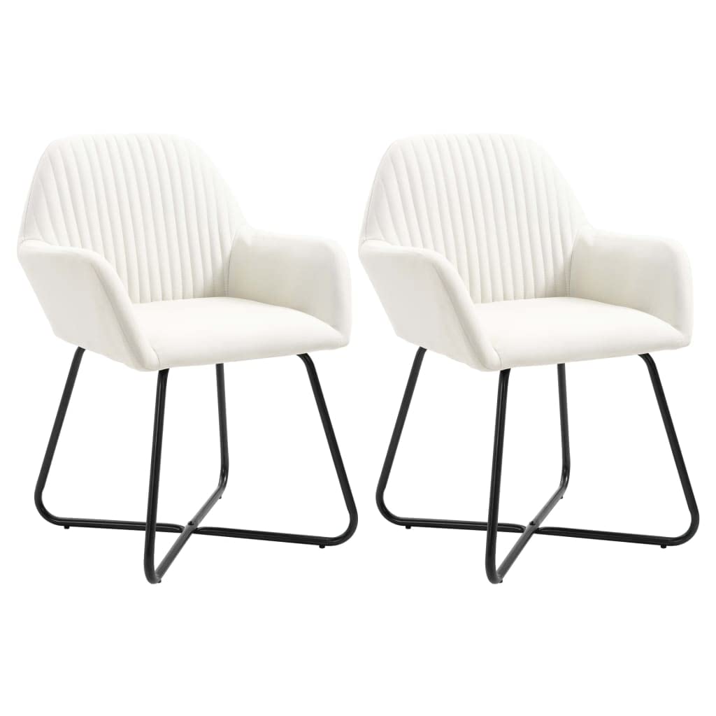 SKM Modern Dining Chairs Set of 2 - Cream Fabric Upholstered Kitchen Chairs with Sturdy Metal Legs - Perfect for Dining Room, Kitchen, Breakfast Nook and Small Spaces