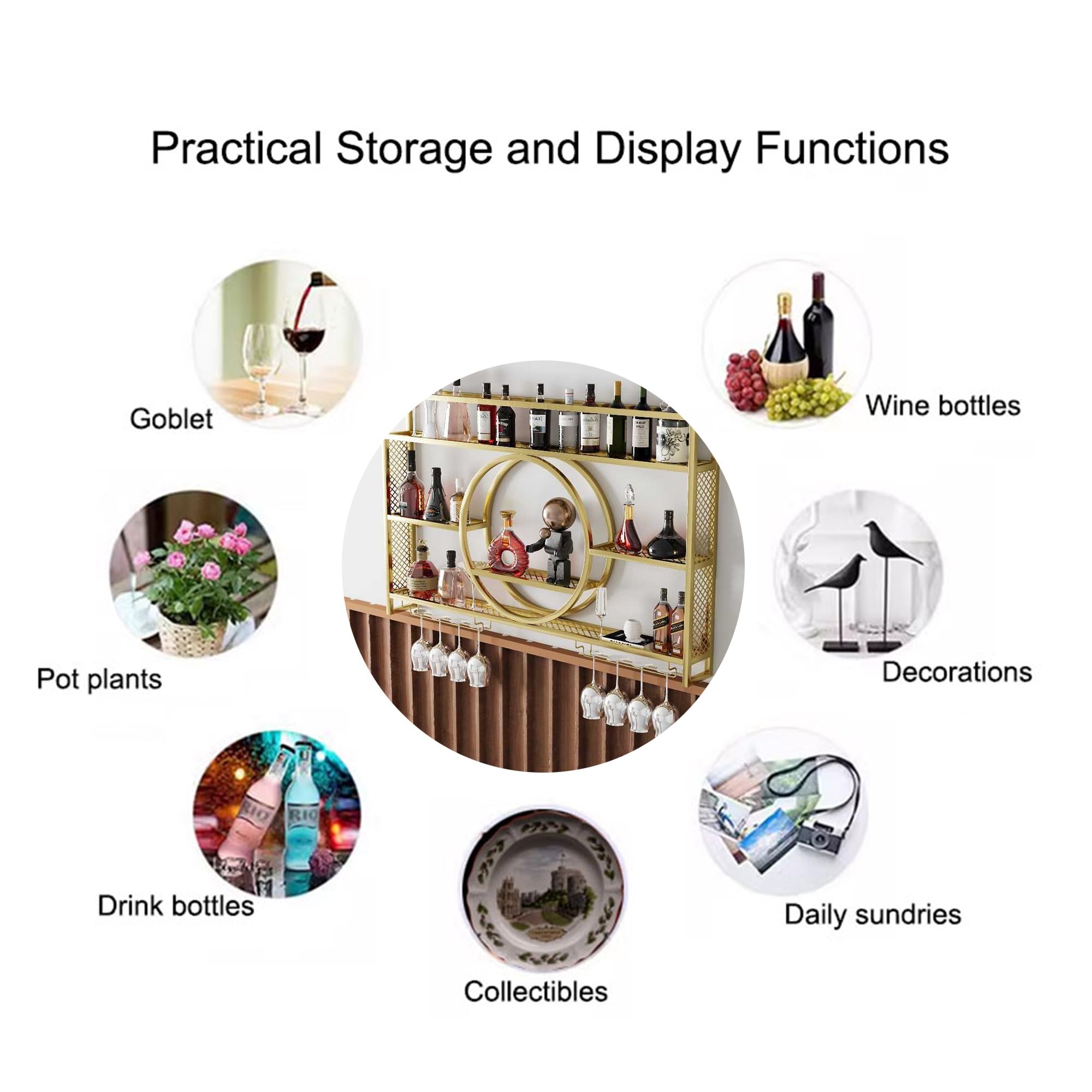 Wall Mounted Wine Rack with LED Lights - Floating Bar Shelves for Wine & Liquor Bottles Display - Space Saving Home Bar Cabinet for Kitchen, Dining Room, Living Room - Perfect for Entertaining Guests & Home Decor