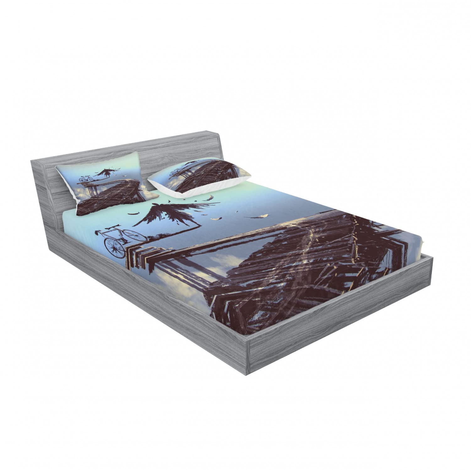 Ambesonne 2-Pack Full Size Fitted Sheet Set with 4 Pillow Shams - Eagle Birdman Fantasy Design Brown Bedding Collection | Perfect for Guest Rooms, Dorm Decor & Themed Bedroom Makeovers