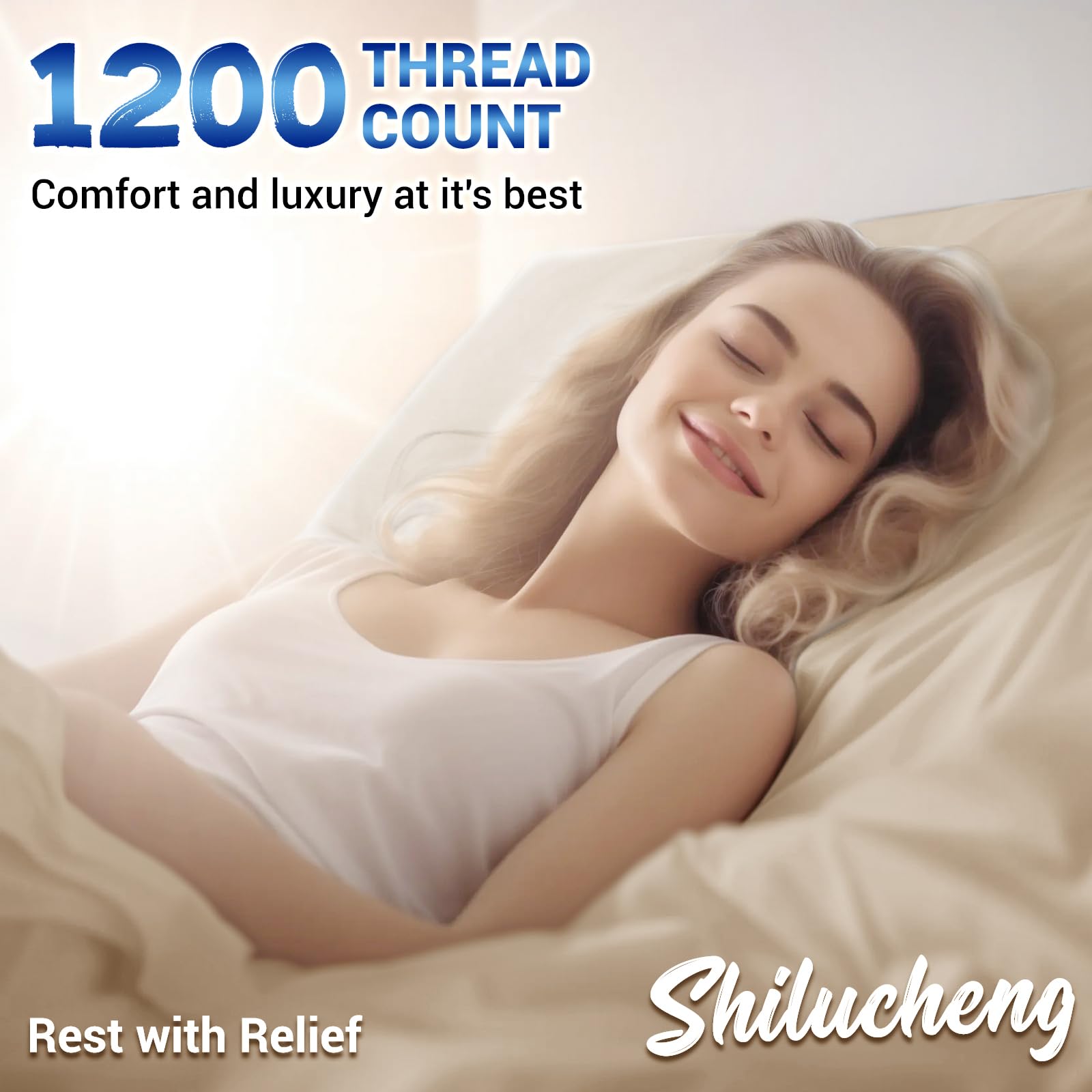 Luxury 1200 Thread Count 100% Egyptian Cotton Sheets Set - 5-Star Hotel Quality, Breathable & Cooling Bedding - 16 Inch Deep Pocket - 4 Piece Queen Size (Beige) | Perfect for Master Bedrooms, Guest Rooms & Luxury Hotels