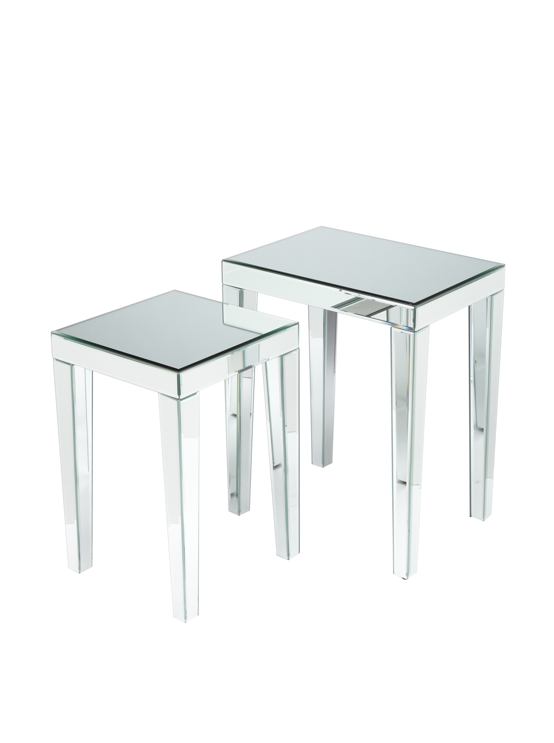Set of 2 Beveled Mirror Nesting Tables - Modern Glass Side Tables for Living Room, Bedroom & Office Decor - Space-Saving Accent Furniture