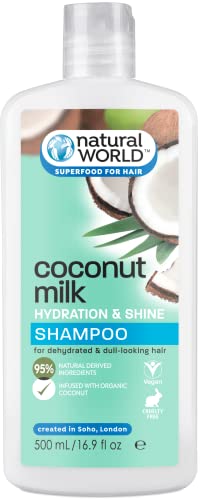 Natural World Coconut Water Hydration & Shine Shampoo for Dry Hair - 500ml | Moisturizing Hair Care with Coconut Extract | Perfect for Daily Use & Damaged Hair Repair