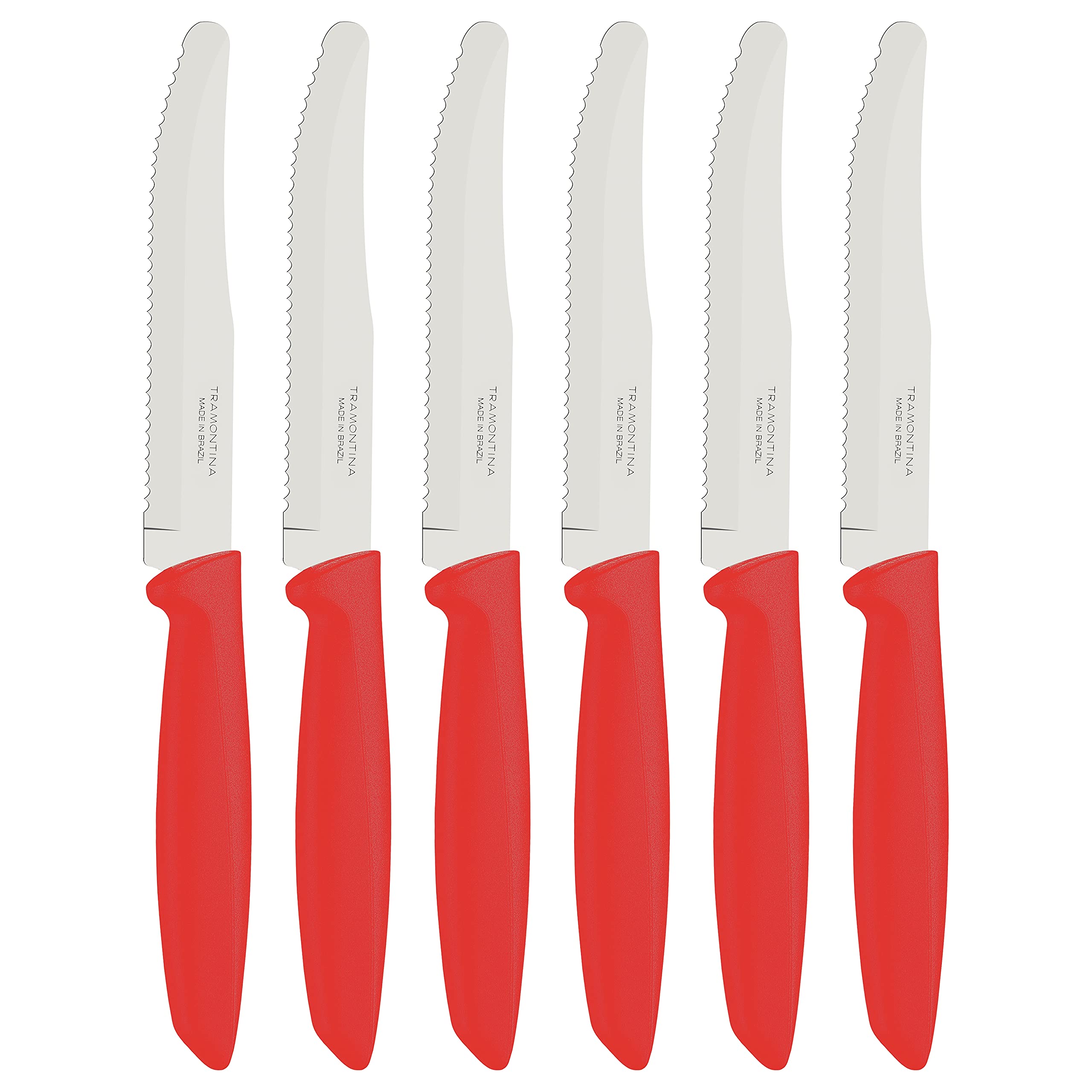 Tramontina 6-Piece Kitchen Knife Set - Stainless Steel Serrated Fruit & Tomato Knife, Vegetable Chopper & Peeler with Rounded Tip (Red) - Perfect for Cooking, Slicing Fruits & Meal Prep