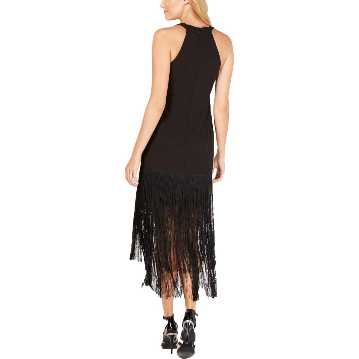 Calvin Klein Women's V-Neck Gown with Fringe Hem Dress - Elegant Evening Gown for Parties, Weddings & Special Occasions