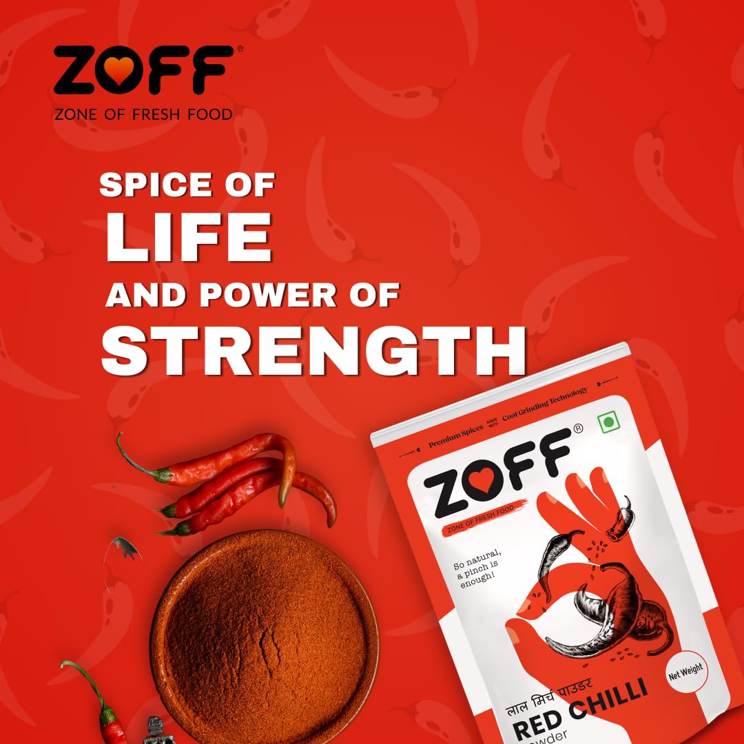 Premium Zoff Red Chili Powder with Natural Oils - 100% Pure & Unadulterated Lal Mirch Powder | Hand-Picked Red Chillies for Maximum Freshness & Aroma | 100g | Perfect for Indian Cooking, Spicy Dishes & Flavor Enhancement