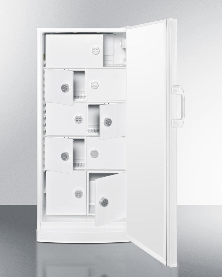 Accucold 24 Inch Wide All Refrigerator with 9 Locking Compartments - FFAR10LOCKER | Commercial & Medical Refrigerator for Labs, Pharmacies & Offices