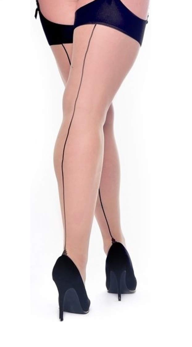 Plus Size Thigh High Suspender Stockings - Vintage Sheer Denier with Black Seam (Sizes 4-20) | Made in Italy | Perfect for Retro Outfits, Date Nights & Special Occasions