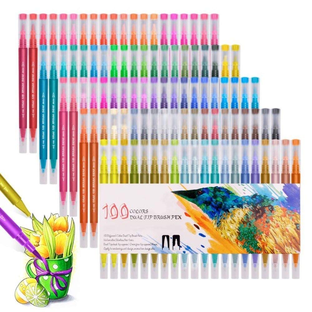 48/100 Colors Dual Tip Watercolor Brush Pens Set - Vibrant & Bright Art Markers for Painting, Sketching, Calligraphy - Perfect for Artists, Students & DIY Craft Projects