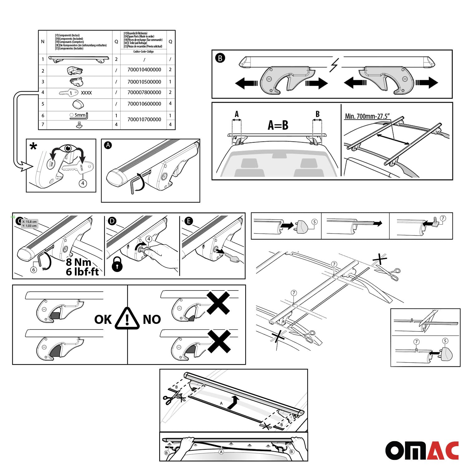 OMAC Aluminum Roof Rack Cross Bars for Audi A4 Wagon 2006-2008 - Gray Anti-Theft Luggage Carrier for Kayak, Canoe, Surfboard, Ski, Snowboard & Camping Gear - Perfect for Road Trips & Outdoor Adventures