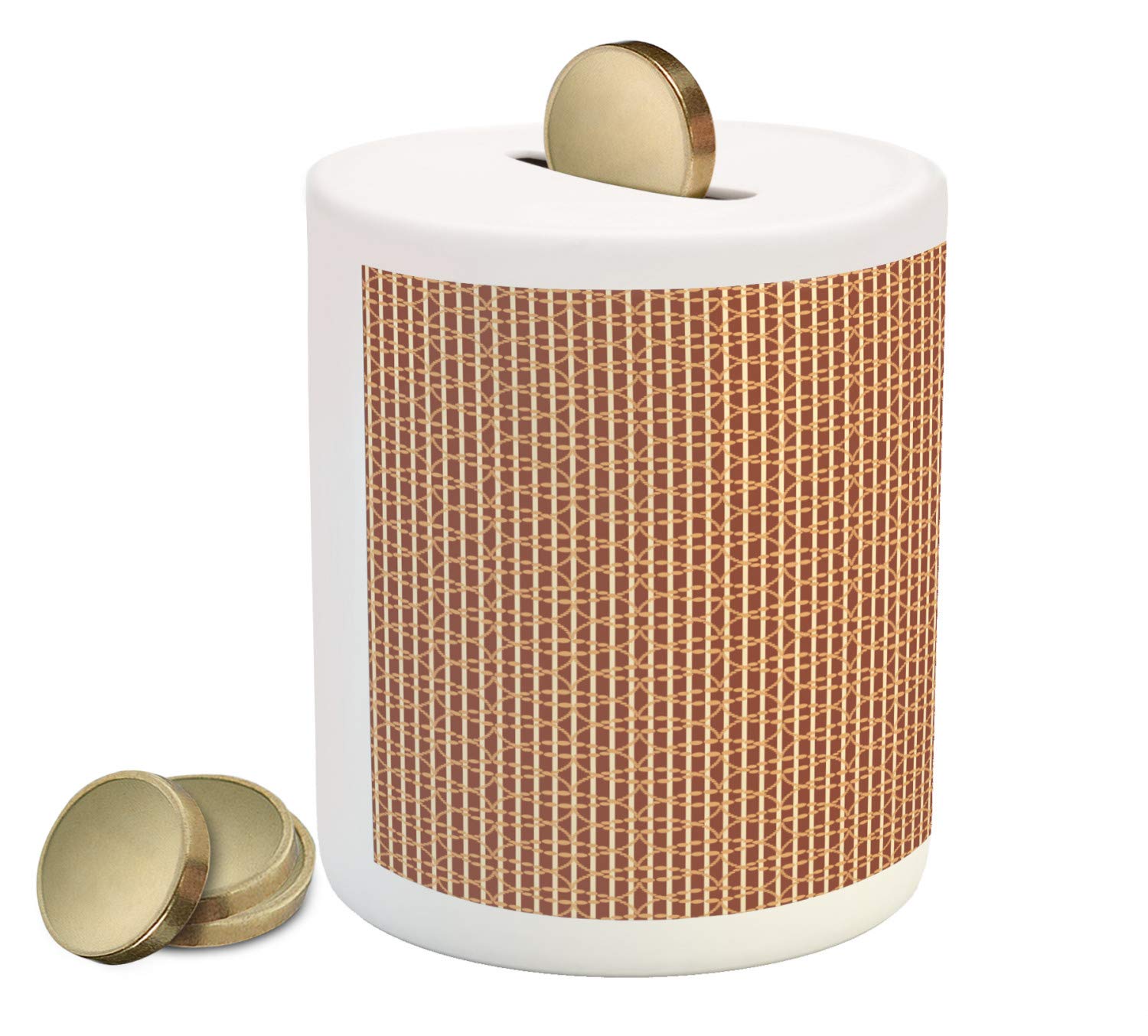 Ambesonne Floral Piggy Bank - Retro Printed Ceramic Coin Bank for Cash Savings | Sand Brown Cinnamon Dark Orange | Money Box with Fragrance Essence Design | Perfect for Home Decor, Gift Giving & Financial Education for Kids
