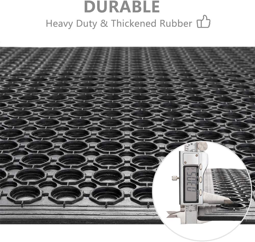 Anti-Fatigue Non-Slip Rubber Floor Mat - Heavy Duty Drainage Mats for Kitchen, Bathroom, Garage & Garden - Commercial Grade 60
