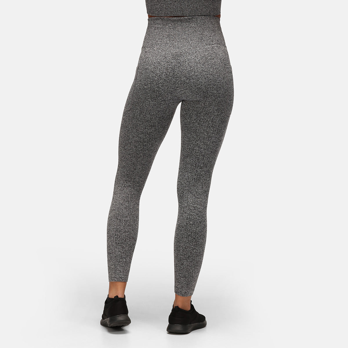 Charcoal Ribbed Seamless Leggings for Women - High Waist Yoga Pants with Pockets - Comfortable Workout Leggings for Running, Gym & Lounge