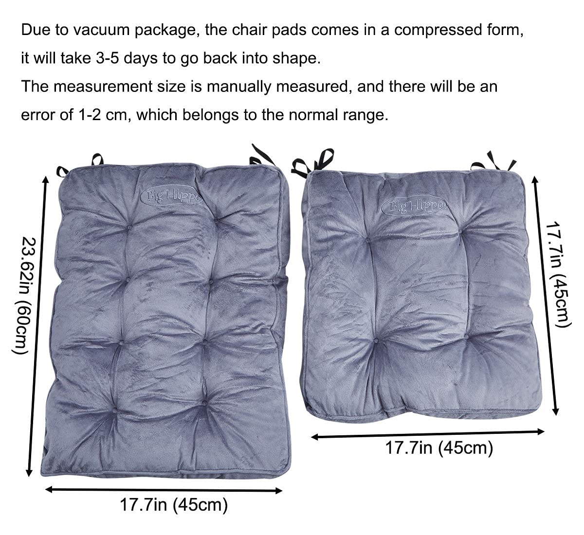 Big Hippo Rocking Chair Cushions Set - Soft Thickened Seat Pads with Ties for Indoor, Office & Home Use - Comfortable Rocking Chair Pillow Cushion (Grey) - Perfect for Nursery, Porch, Living Room & Relaxation