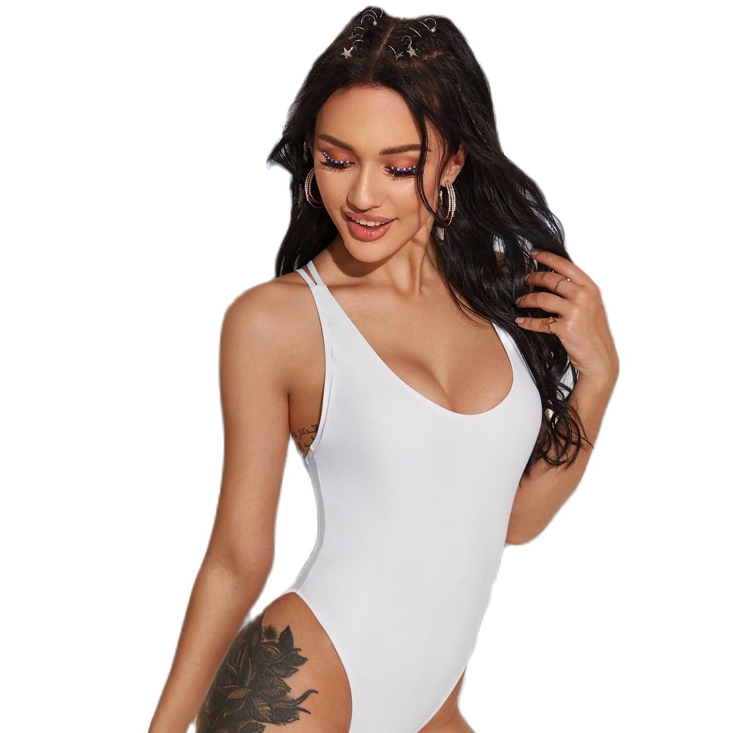 Women's Solid Color One-Piece Backless Swimsuit with Adjustable Straps - Sexy Summer Beachwear for Pool, Vacation & Water Sports