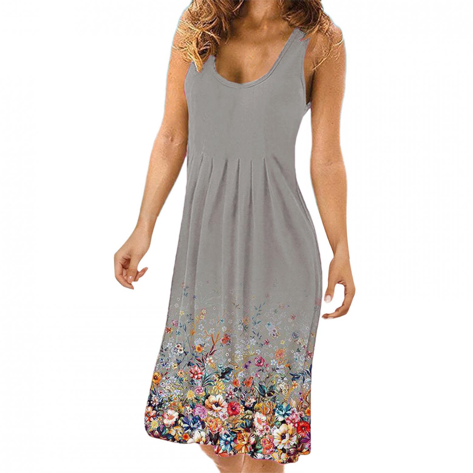 AODONG Women's Summer Casual Loose Tank Dress - Sleeveless Pleated Swing Dress with U Neck for Beach Vacation & Outdoor Wear | Lightweight Comfortable Fashion Dress for Travel, Party, and Daily Outfits