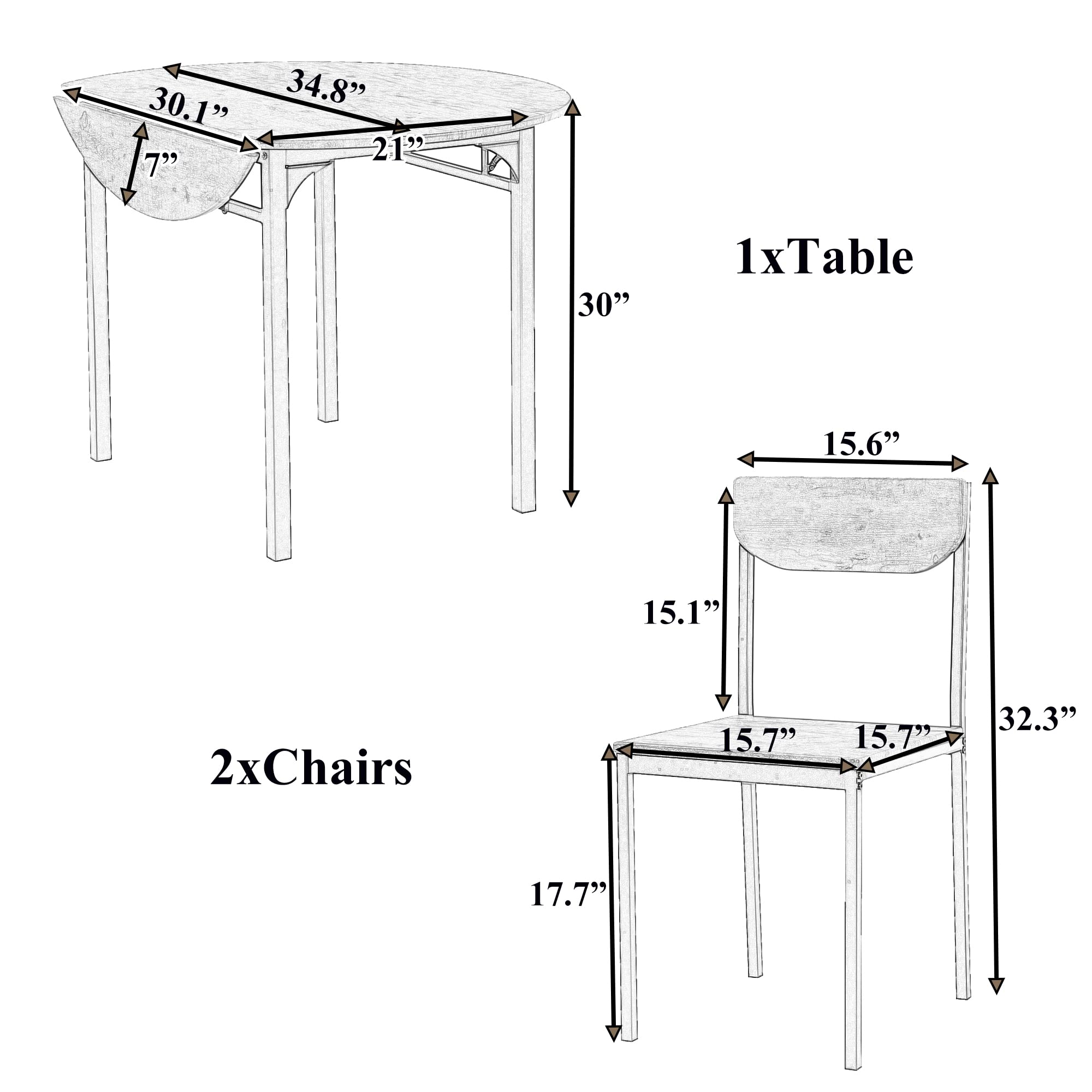 Industrial 3-Piece Counter Height Dining Table Set with Drop Leaf - Round Kitchen Bar Table & Chairs for Small Spaces (Rustic Brown) | Perfect for Breakfast Nooks, Studio Apartments & Cozy Dining Areas