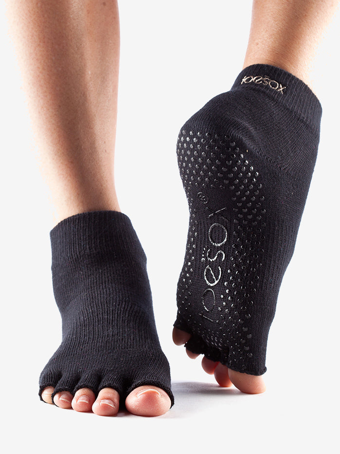 ToeSox Half Toe Ankle Grip Socks for Yoga, Pilates & Barre - Non-Slip Workout Socks with Arch Support - Black Fitness Socks for Women & Men