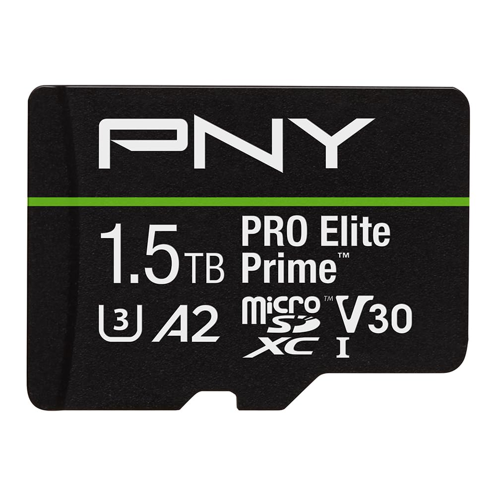 PNY 1.5TB PRO Elite Prime microSDXC Card - C10 U3 V30 A2, 200MB/s Read & 150MB/s Write, UHS-I - Perfect for 4K UHD Video, Smartphones, Drones, Action Cameras | Capture High-Speed Footage & Store More Memories