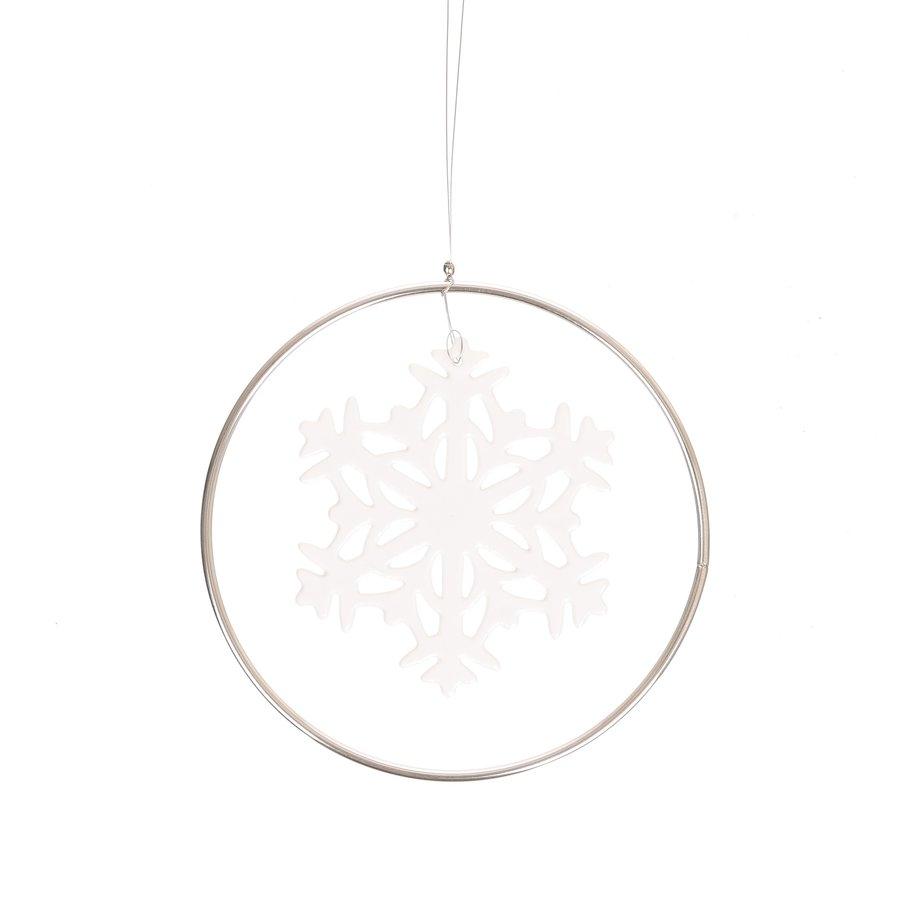 NANKAI TSUSHO Christmas Porcelain Ornament 12cm - Snow Crystal Silver Decoration (43g) | Elegant Holiday Tree Decor for Xmas, Home, Office & Gift Giving