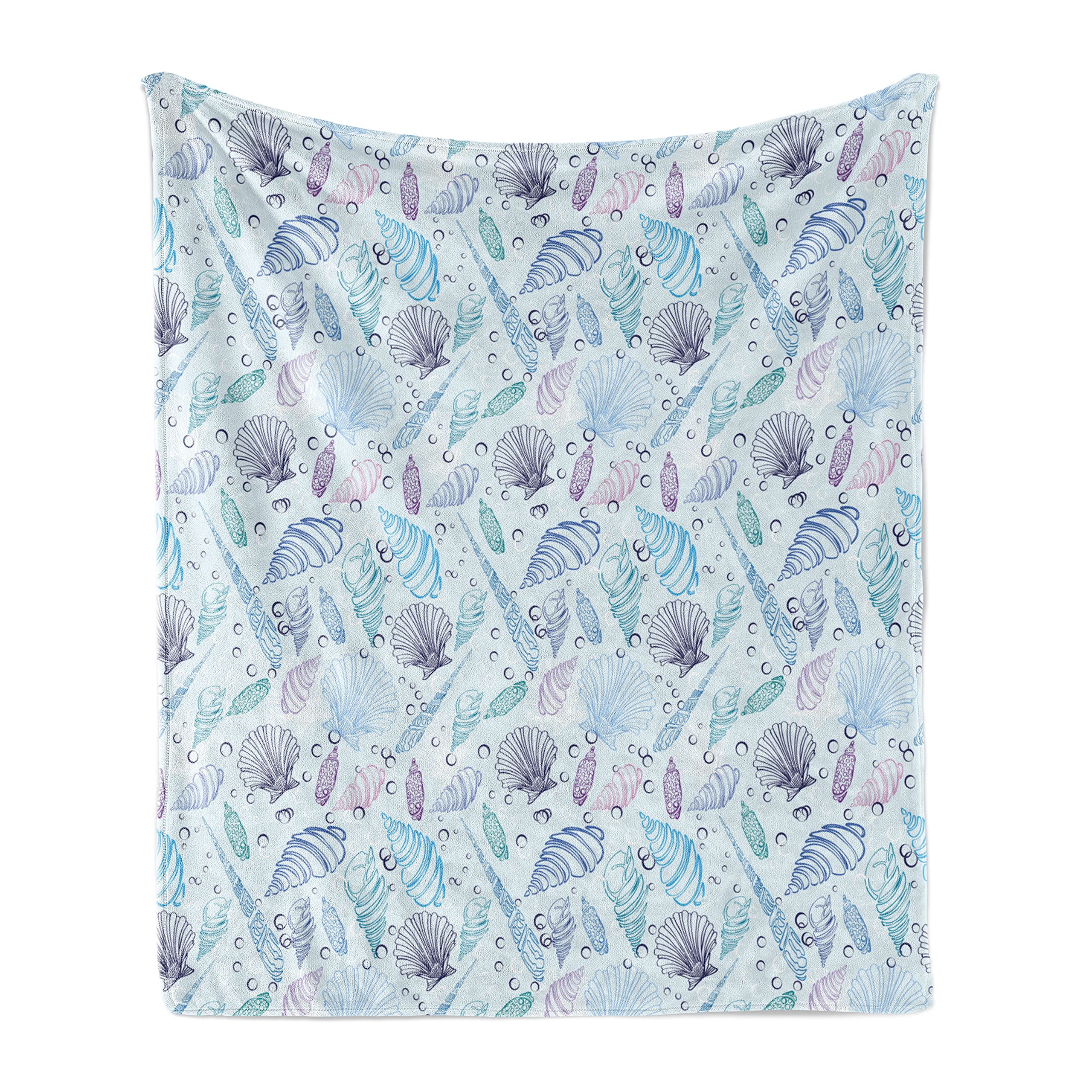 Ambesonne Nautical Throw Blanket - Soft Flannel Fleece Sea Shell & Underwater Bubbles Ocean Print - 50