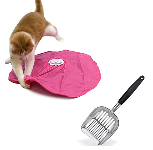 Interactive Cat Toy with Feather & Bell - Self Play Catch The Tail Cat Toy & Durable Metal Cat Litter Scoop - Perfect for Indoor Cats Playtime & Easy Litter Box Cleaning