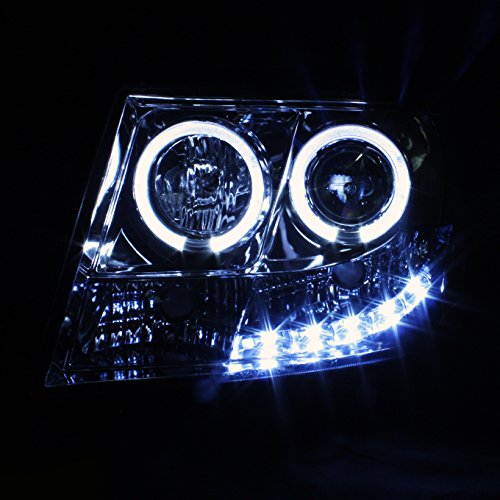 AKKON Smoked Halo LED Projector Headlights & Dark Red Tail Lights for Chevy Avalanche - Replacement Headlamps with Halo Rings for Improved Night Visibility
