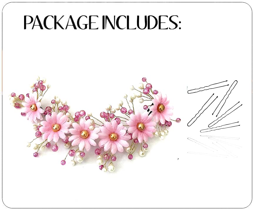 Elegant Bridal Hair Pins with White & Pink Pearl Flowers - Round Artificial Floral Hair Accessories for Women - Perfect for Weddings, Prom, and Special Occasions