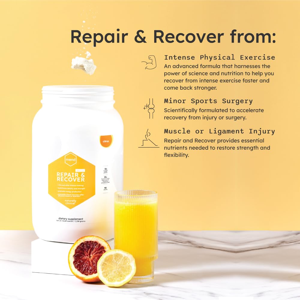 MEND Repair & Recover Citrus Protein Powder - Supports Bone, Wound & Tissue Healing | Post-Surgery Recovery & Athletic Performance Supplement