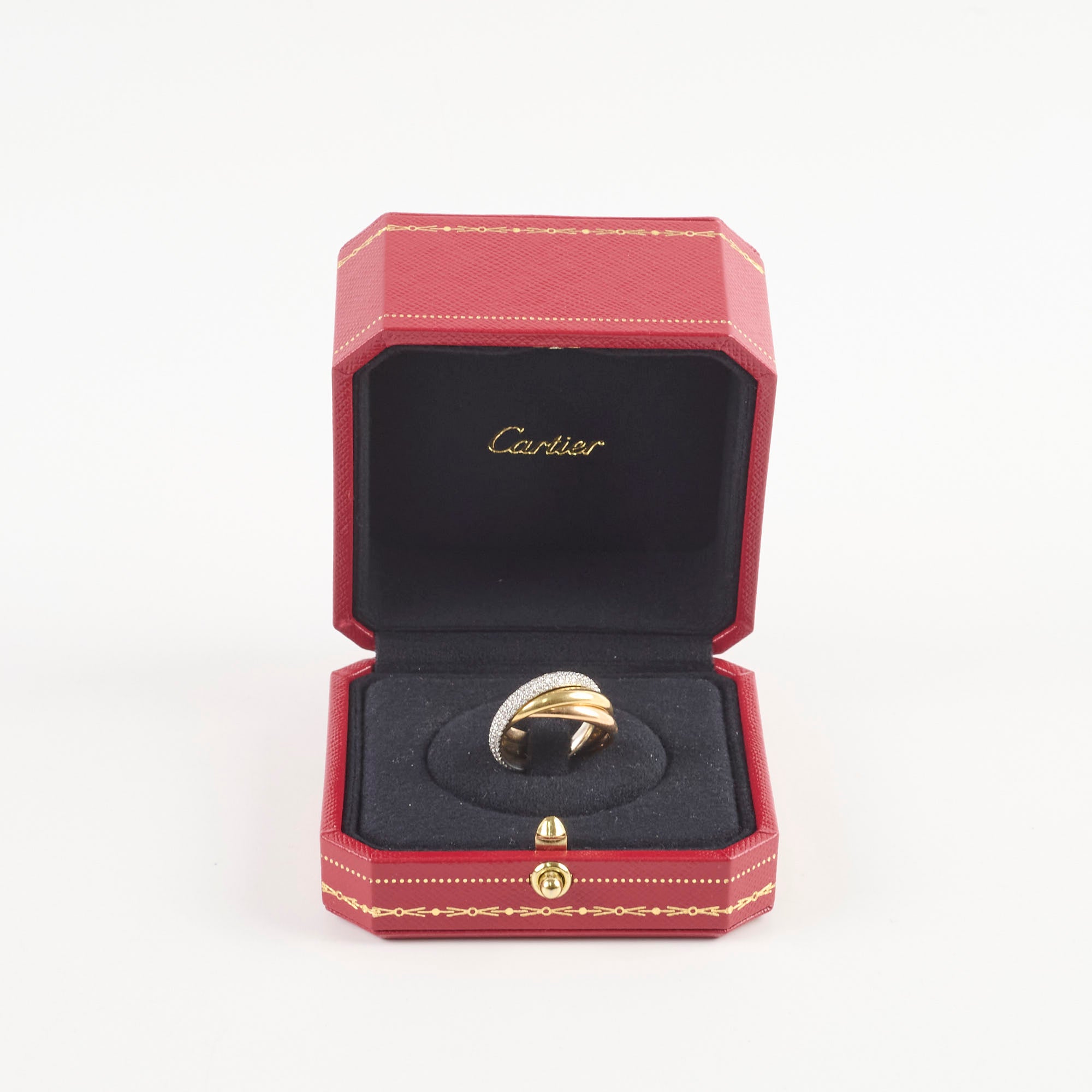 Cartier Trinity Classic Model Semi Pave Ring Size 51 - Luxury 18K Gold Tri-Color Band for Women, Perfect for Anniversary Gifts & Special Occasions