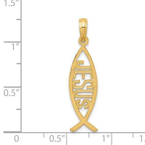 14K Yellow Gold Ichthus Fish Jesus Pendant - Roy Rose Jewelry - Christian Religious Necklace for Baptism, Confirmation & Faith Gifts