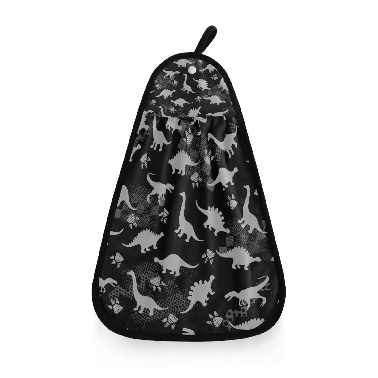 Soft Grunge Grey Dinosaur Paws Kids Hand Towel - Fast Drying Kitchen & Bath Towel with Hook & Loop for Boys & Girls | Perfect for Bathroom, Kitchen & Playroom Decor