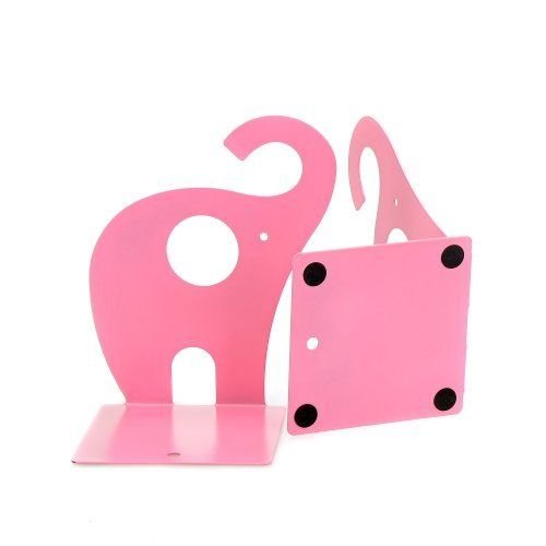 Cute Elephant Bookends for Desk - Non-Slip Metal Office Book Holder with Winterworm Cartoon Design (Pink) - Perfect for Kids' Room, Study Table & Bookshelf Organization