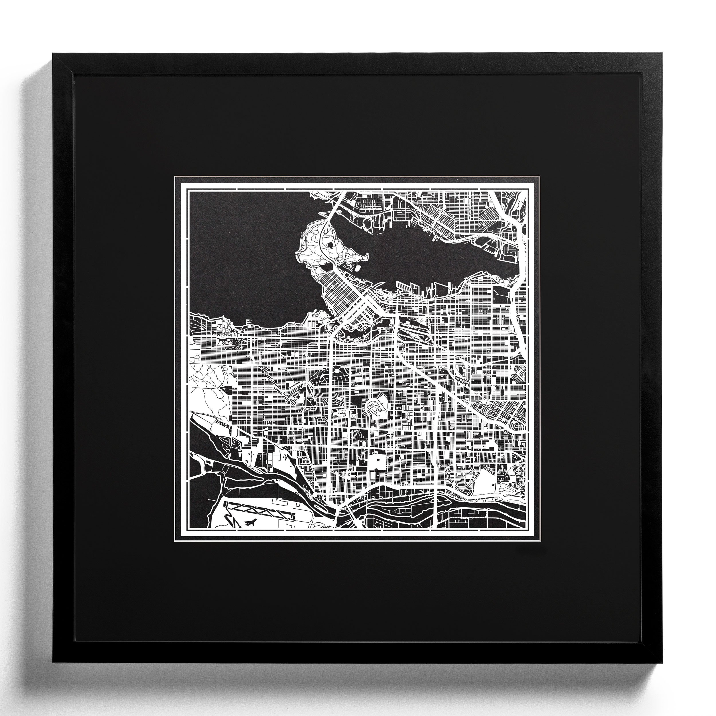 Vancouver Paper Cut Map Wall Art - 12x12 Inches White Paper Cityscape by O3 Design Studio | Perfect for Home Decor, Office & Gift Giving